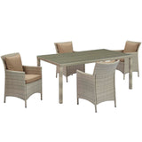 Conduit 5 Piece Outdoor Patio Wicker Rattan Dining Set Light Gray Mocha EEI-3894-LGR-MOC-SET