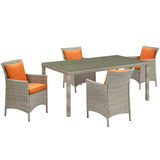 Conduit 5 Piece Outdoor Patio Wicker Rattan Dining Set Light Gray Orange EEI-3894-LGR-ORA-SET