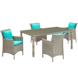 Conduit 5 Piece Outdoor Patio Wicker Rattan Dining Set Light Gray Turquoise EEI-3894-LGR-TRQ-SET