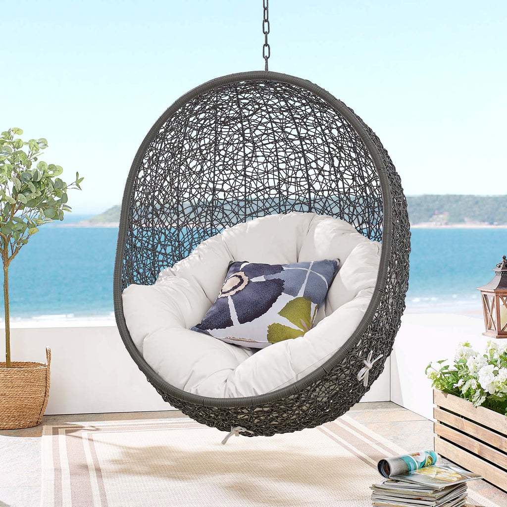 Hide Outdoor Patio Sunbrella® Swing Chair With Stand Gray White EEI-3929-GRY-WHI