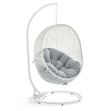Hide Outdoor Patio Sunbrella® Swing Chair With Stand White Gray EEI-3929-WHI-GRY