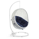 Hide Outdoor Patio Sunbrella® Swing Chair With Stand White Navy EEI-3929-WHI-NAV