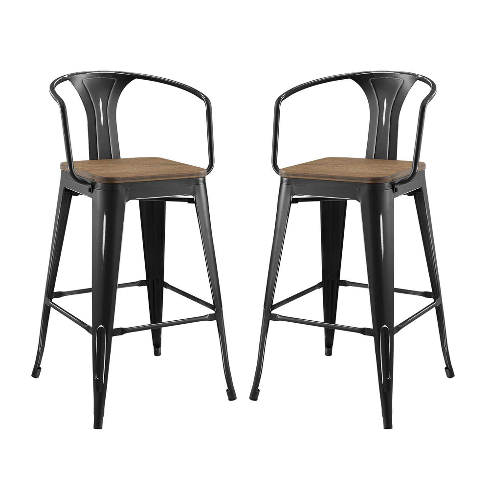 Promenade Bar Stool Set of 2 Black EEI-3954-BLK