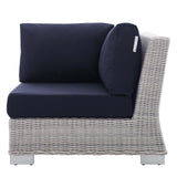 Conway Sunbrella® Outdoor Patio Wicker Rattan Corner Chair Light Gray Navy EEI-3970-LGR-NAV