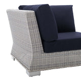 Conway Sunbrella® Outdoor Patio Wicker Rattan Corner Chair Light Gray Navy EEI-3970-LGR-NAV