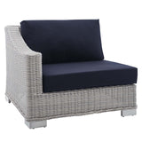 Conway Sunbrella® Outdoor Patio Wicker Rattan Left-Arm Chair Light Gray Navy EEI-3975-LGR-NAV