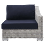 Conway Sunbrella® Outdoor Patio Wicker Rattan Right-Arm Chair Light Gray Navy EEI-3976-LGR-NAV