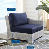 Conway Sunbrella® Outdoor Patio Wicker Rattan Right-Arm Chair Light Gray Navy EEI-3976-LGR-NAV