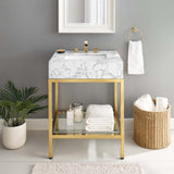 Kingsley 26" Gold Stainless Steel Bathroom Vanity Gold White EEI-3995-GLD-WHI