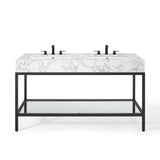 Kingsley 60" Black Stainless Steel Bathroom Vanity Black White EEI-4002-BLK-WHI