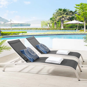 Savannah Outdoor Patio Mesh Chaise Lounge Set of 2 Black EEI-4005-BLK