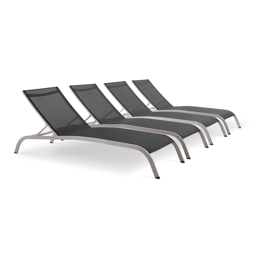 Savannah Outdoor Patio Mesh Chaise Lounge Set of 4 Black EEI-4007-BLK