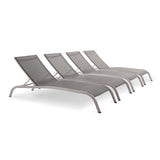 Savannah Outdoor Patio Mesh Chaise Lounge Set of 4 Gray EEI-4007-GRY