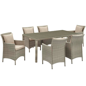 Conduit 7 Piece Outdoor Patio Wicker Rattan Dining Set Light Gray Beige EEI-4015-LGR-BEI-SET