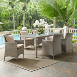 Conduit 7 Piece Outdoor Patio Wicker Rattan Dining Set Light Gray Beige EEI-4015-LGR-BEI-SET