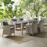 Conduit 7 Piece Outdoor Patio Wicker Rattan Dining Set Light Gray Charcoal EEI-4015-LGR-CHA-SET