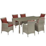 Conduit 7 Piece Outdoor Patio Wicker Rattan Dining Set Light Gray Currant EEI-4015-LGR-CUR-SET