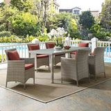 Conduit 7 Piece Outdoor Patio Wicker Rattan Dining Set Light Gray Currant EEI-4015-LGR-CUR-SET