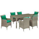 Modway Furniture Conduit 7 Piece Outdoor Patio Wicker Rattan Dining Set Light Gray Green 120 x 88.5 x 34.5