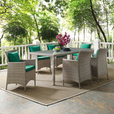 Modway Furniture Conduit 7 Piece Outdoor Patio Wicker Rattan Dining Set Light Gray Green 120 x 88.5 x 34.5