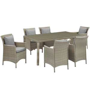 Modway Furniture Conduit 7 Piece Outdoor Patio Wicker Rattan Dining Set 0423 Light Gray Gray EEI-4015-LGR-GRY-SET