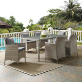 Modway Furniture Conduit 7 Piece Outdoor Patio Wicker Rattan Dining Set 0423 Light Gray Gray EEI-4015-LGR-GRY-SET