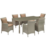 Conduit 7 Piece Outdoor Patio Wicker Rattan Dining Set Light Gray Mocha EEI-4015-LGR-MOC-SET