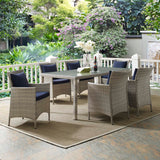 Conduit 7 Piece Outdoor Patio Wicker Rattan Dining Set Light Gray Navy EEI-4015-LGR-NAV-SET