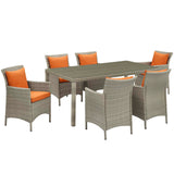 Conduit 7 Piece Outdoor Patio Wicker Rattan Dining Set Light Gray Orange EEI-4015-LGR-ORA-SET