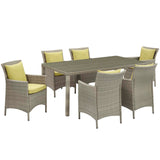 Conduit 7 Piece Outdoor Patio Wicker Rattan Dining Set Light Gray Peridot EEI-4015-LGR-PER-SET