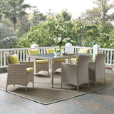 Conduit 7 Piece Outdoor Patio Wicker Rattan Dining Set Light Gray Peridot EEI-4015-LGR-PER-SET