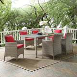 Conduit 7 Piece Outdoor Patio Wicker Rattan Dining Set Light Gray Red EEI-4015-LGR-RED-SET