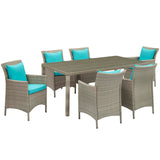 Conduit 7 Piece Outdoor Patio Wicker Rattan Dining Set Light Gray Turquoise EEI-4015-LGR-TRQ-SET