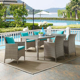 Conduit 7 Piece Outdoor Patio Wicker Rattan Dining Set Light Gray Turquoise EEI-4015-LGR-TRQ-SET