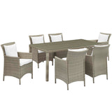 Conduit 7 Piece Outdoor Patio Wicker Rattan Dining Set Light Gray White EEI-4015-LGR-WHI-SET