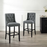 Baronet Bar Stool Upholstered Fabric Set of 2 Gray EEI-4022-GRY