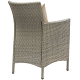 Conduit Outdoor Patio Wicker Rattan Dining Armchair Set of 2 Light Gray Beige EEI-4027-LGR-BEI