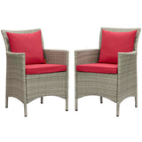Conduit Outdoor Patio Wicker Rattan Dining Armchair Set of 2 Light Gray Red EEI-4027-LGR-RED