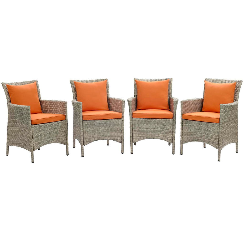 Conduit Outdoor Patio Wicker Rattan Dining Armchair Set of 4 Light Gray Orange EEI-4028-LGR-ORA