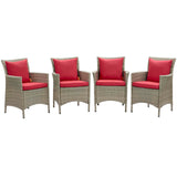 Conduit Outdoor Patio Wicker Rattan Dining Armchair Set of 4 Light Gray Red EEI-4028-LGR-RED