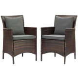 Conduit Outdoor Patio Wicker Rattan Dining Armchair Set of 2 Brown Charcoal EEI-4030-BRN-CHA