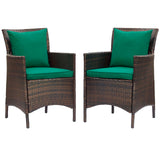 Conduit Outdoor Patio Wicker Rattan Dining Armchair Set of 2 Brown Green EEI-4030-BRN-GRN