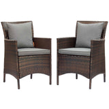 Conduit Outdoor Patio Wicker Rattan Dining Armchair Set of 2 Brown Gray EEI-4030-BRN-GRY