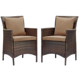 Conduit Outdoor Patio Wicker Rattan Dining Armchair Set of 2 Brown Mocha EEI-4030-BRN-MOC