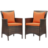 Conduit Outdoor Patio Wicker Rattan Dining Armchair Set of 2 Brown Orange EEI-4030-BRN-ORA