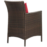 Conduit Outdoor Patio Wicker Rattan Dining Armchair Set of 2 Brown Red EEI-4030-BRN-RED