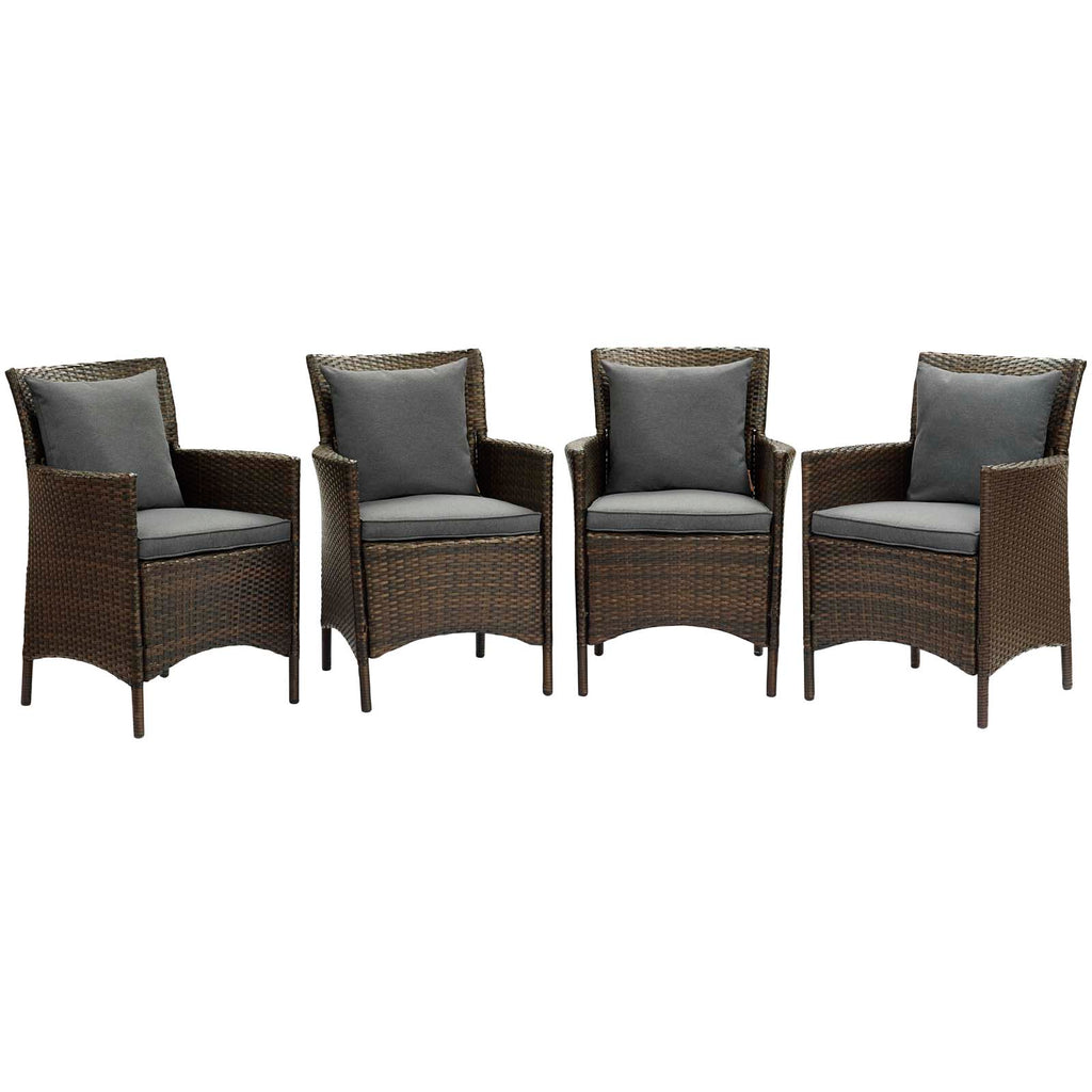 Conduit Outdoor Patio Wicker Rattan Dining Armchair Set of 4 Brown Charcoal EEI-4031-BRN-CHA