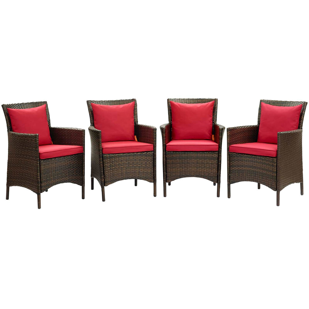 Conduit Outdoor Patio Wicker Rattan Dining Armchair Set of 4 Brown Red EEI-4031-BRN-RED