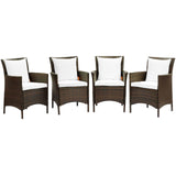 Conduit Outdoor Patio Wicker Rattan Dining Armchair Set of 4 Brown White EEI-4031-BRN-WHI