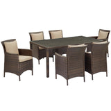 Conduit 7 Piece Outdoor Patio Wicker Rattan Dining Set Brown Beige EEI-4032-BRN-BEI-SET